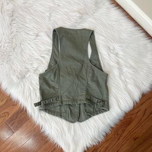 Vintage fishbone fitted jean vest green